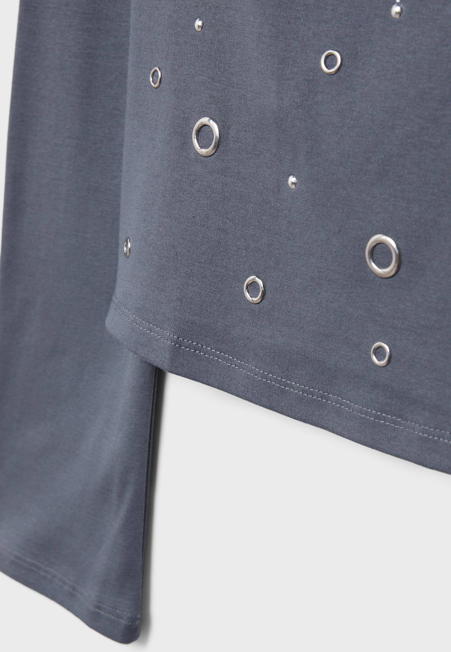 Boat neck T-shirt with studs — Dark grey