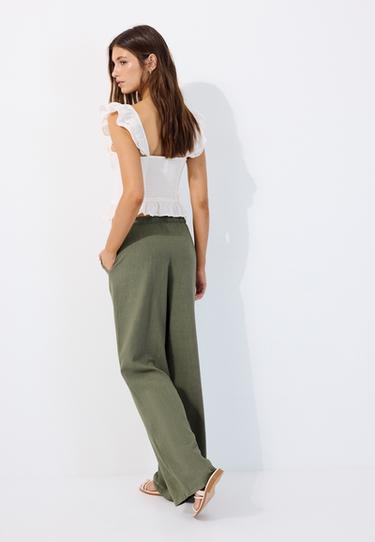 Straight-leg linen-effect trousers — Khaki 5