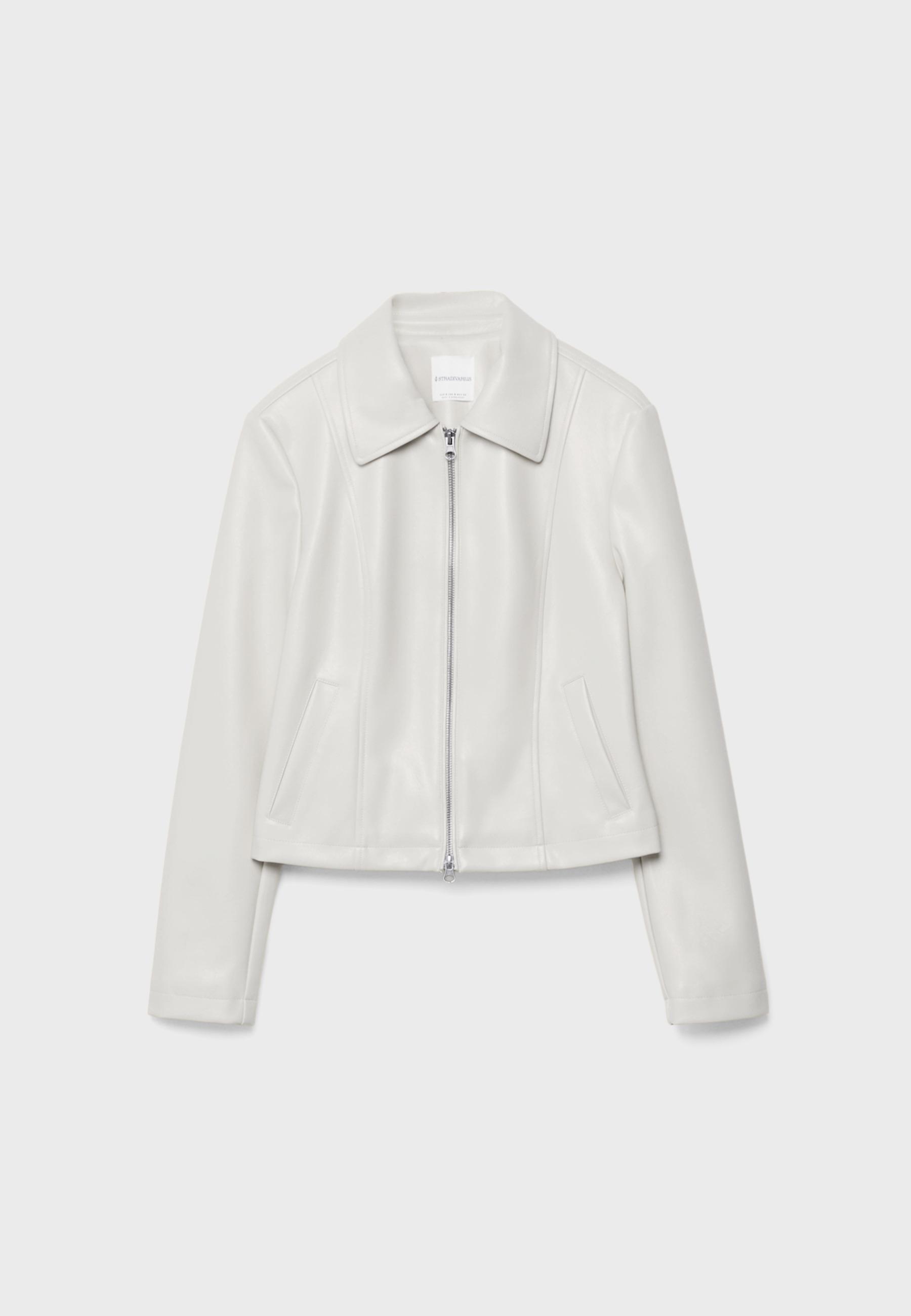 Fitted leather effect jacket — Ecru