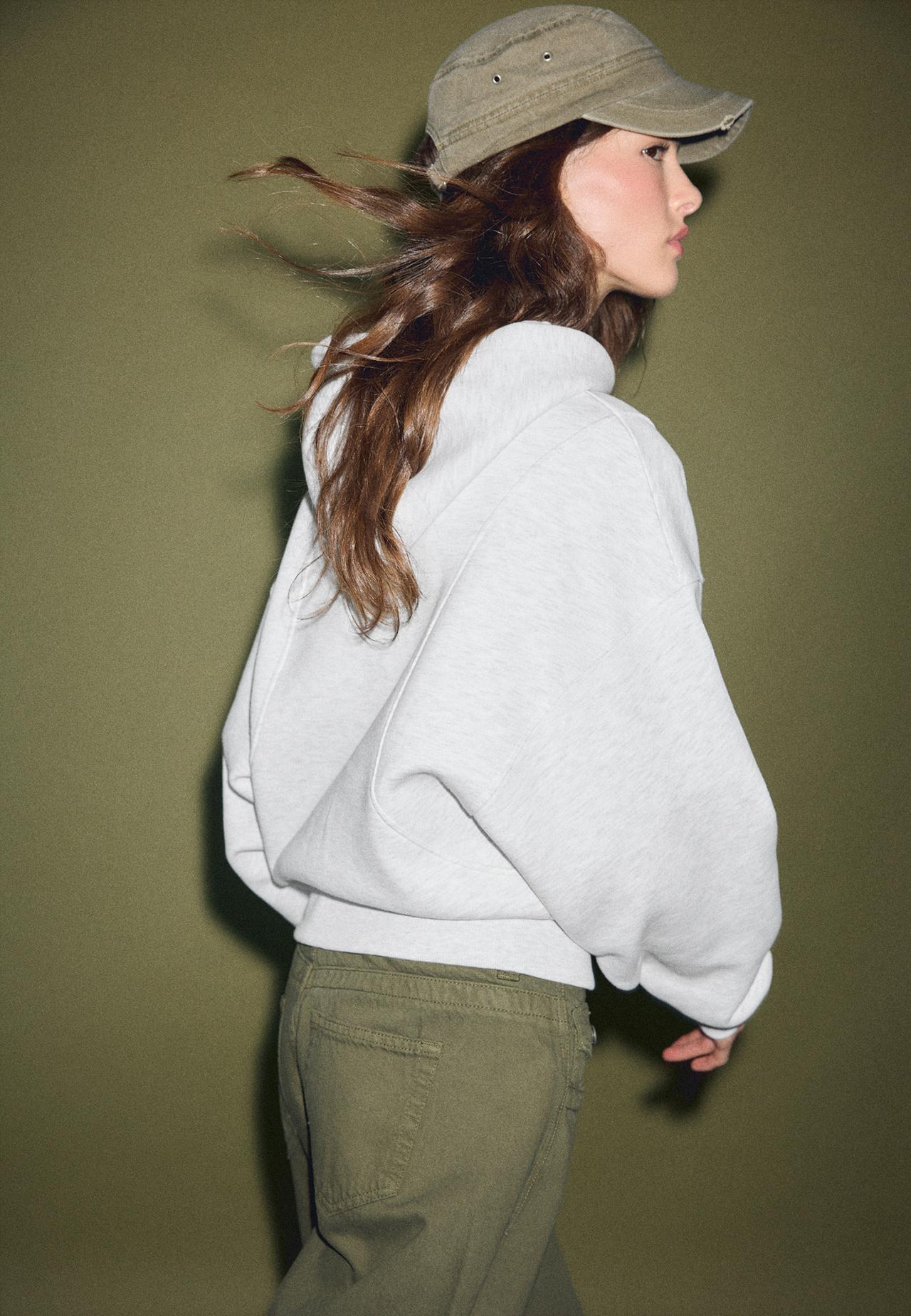 Printed text hoodie — Grey melange