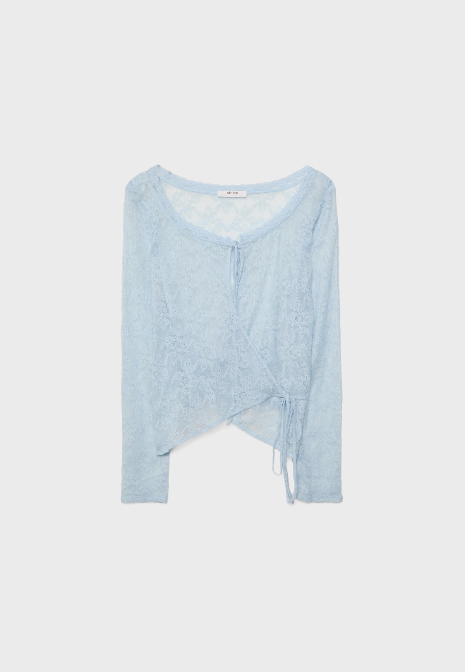 Crossover lace T-shirt — Sky blue