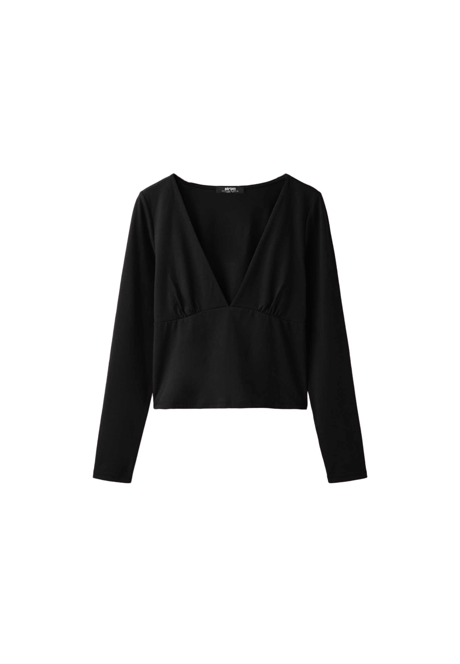Under-bust cut long sleeve T-shirt — Black