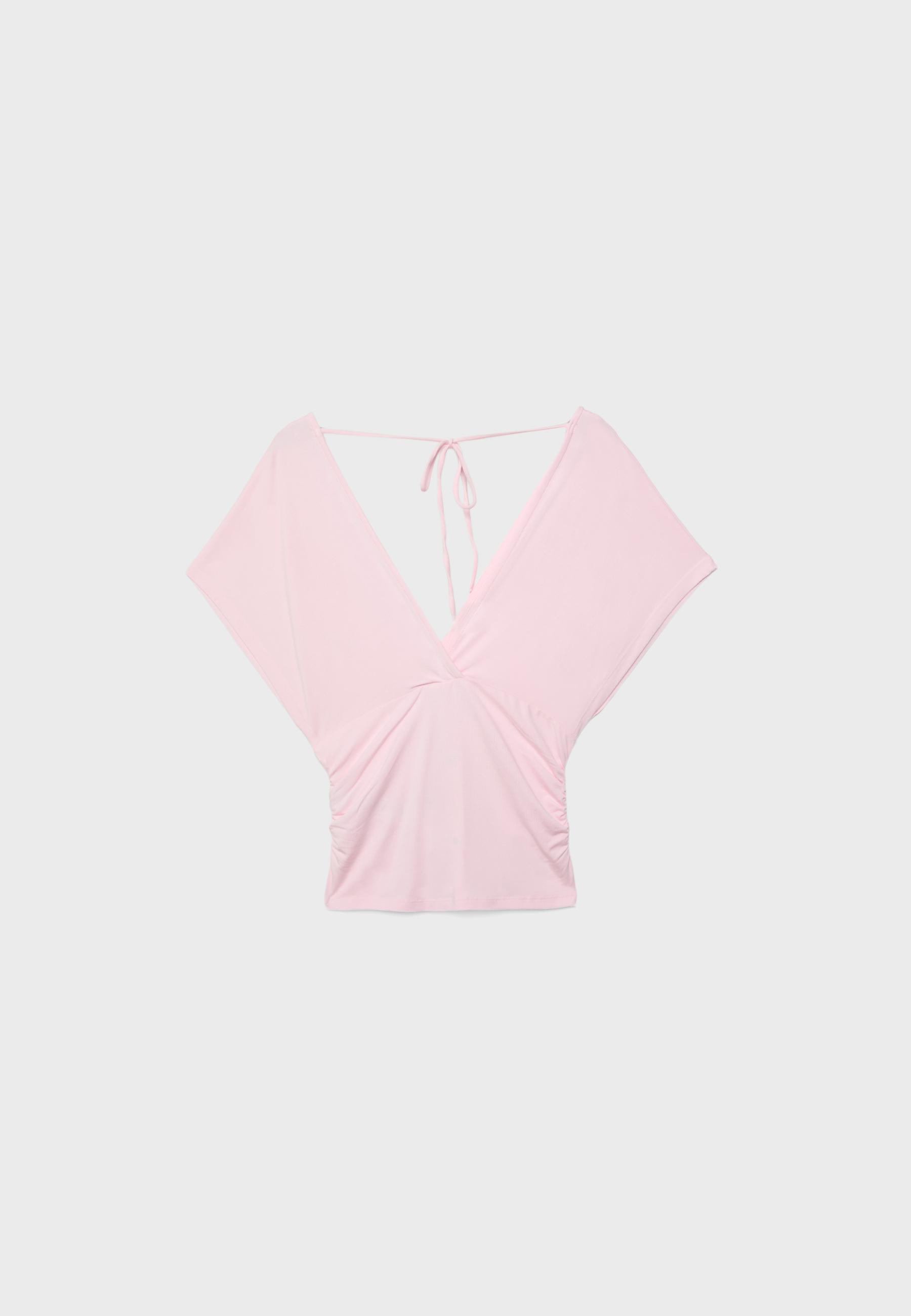 V-neck top with sash — Salmon pink