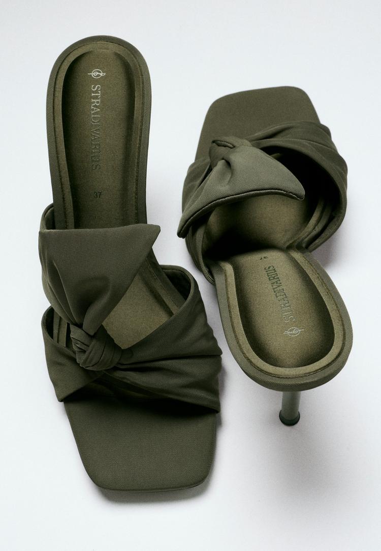 Heeled tie sandals — KHAKI 