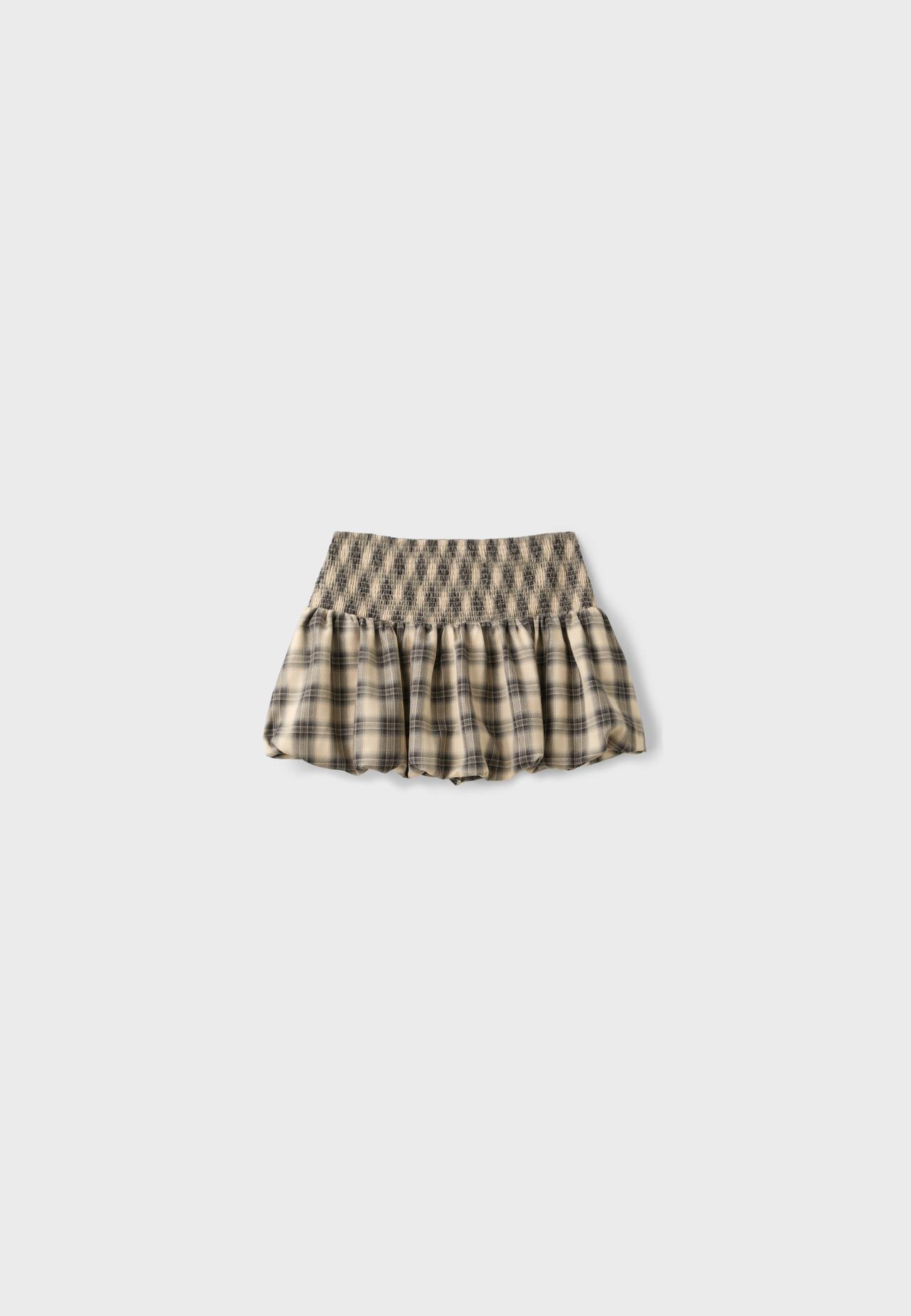 Check balloon mini skirt — Beige