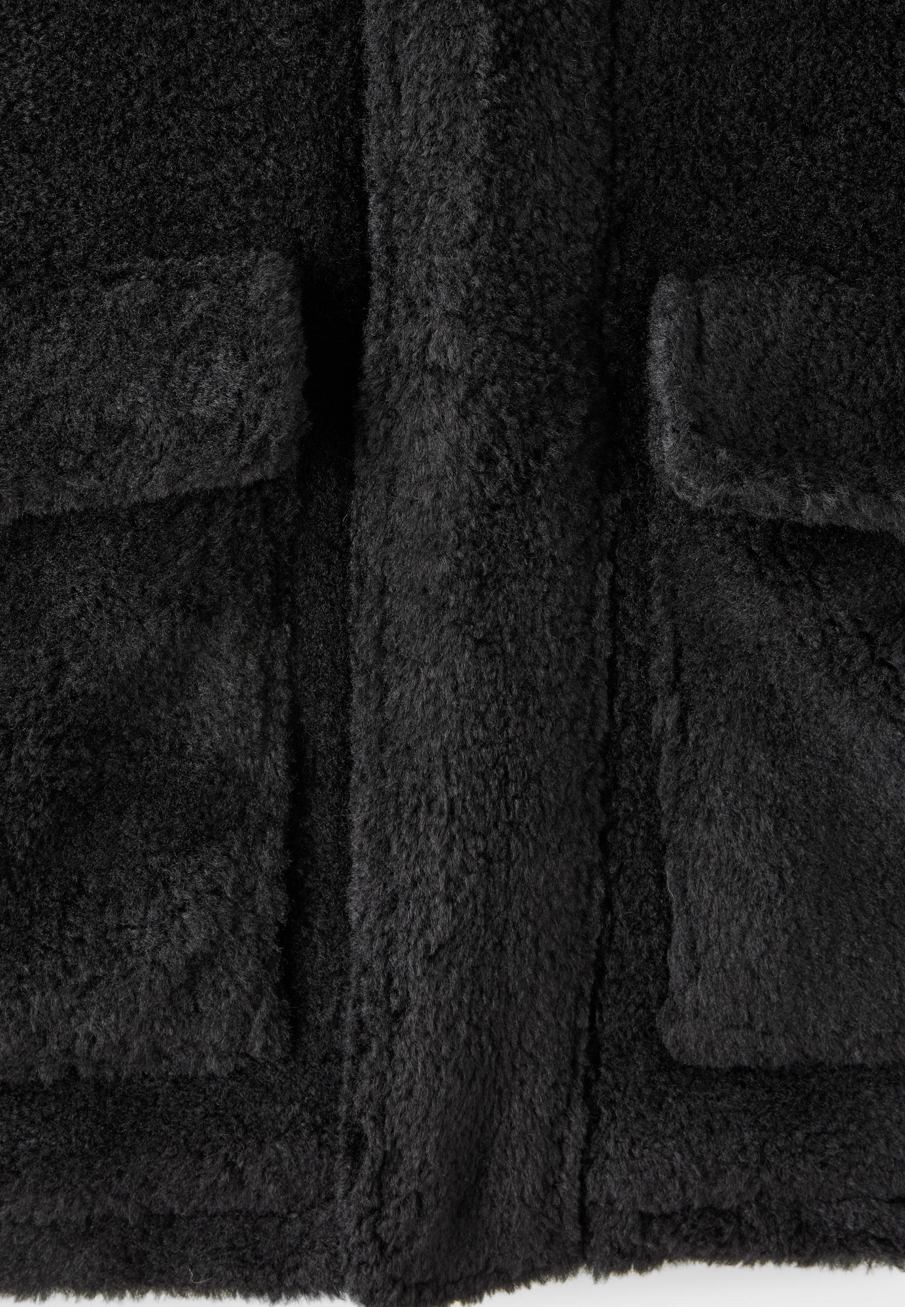 Faux sheepskin-effect hooded coat — Dark grey