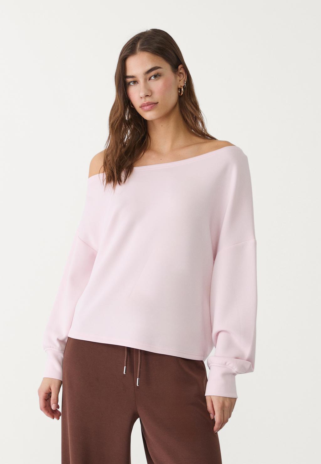 Soft-touch exposed shoulder sweatshirt