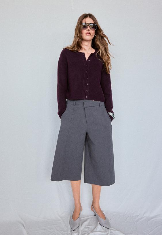Stradivarius Soft-Touch Button-Up Knit Cardigan Purple M
