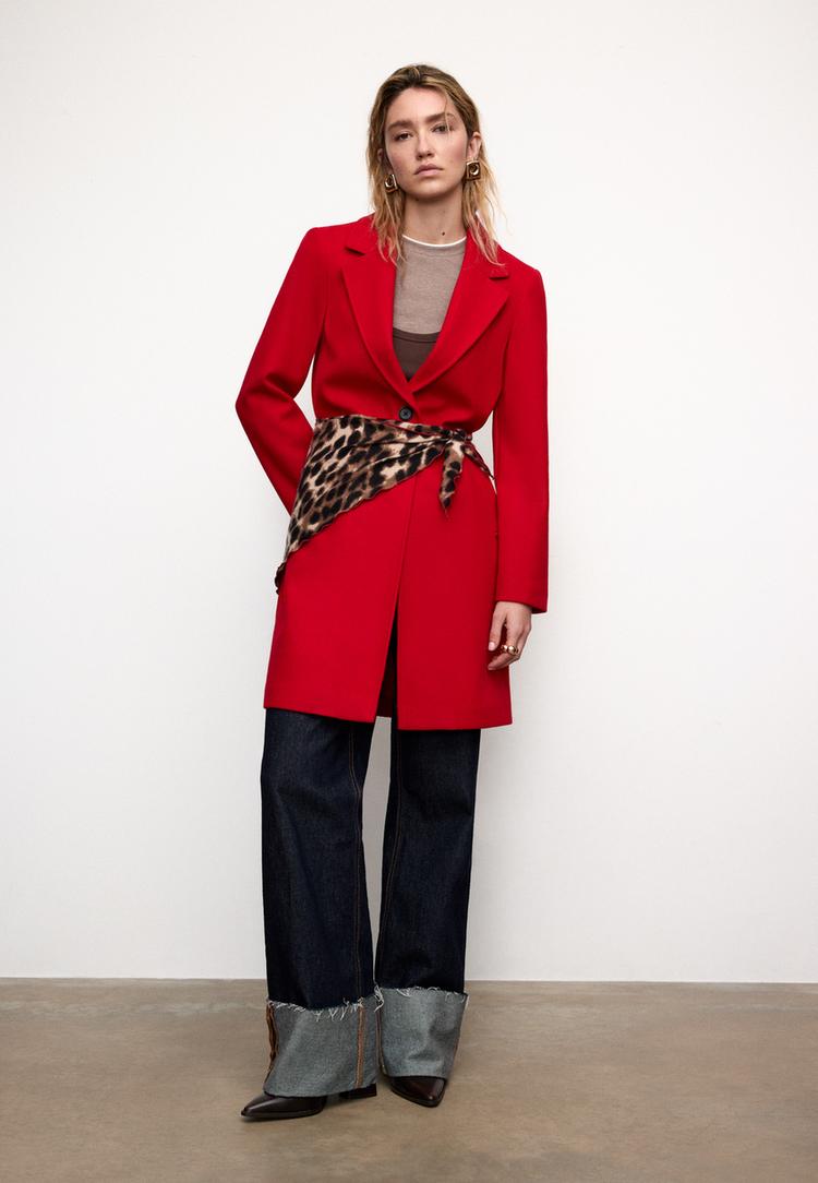 Stradivarius Μίντι Παλτό Με Κουμπί Απαλής Υφής Κόκκινο M