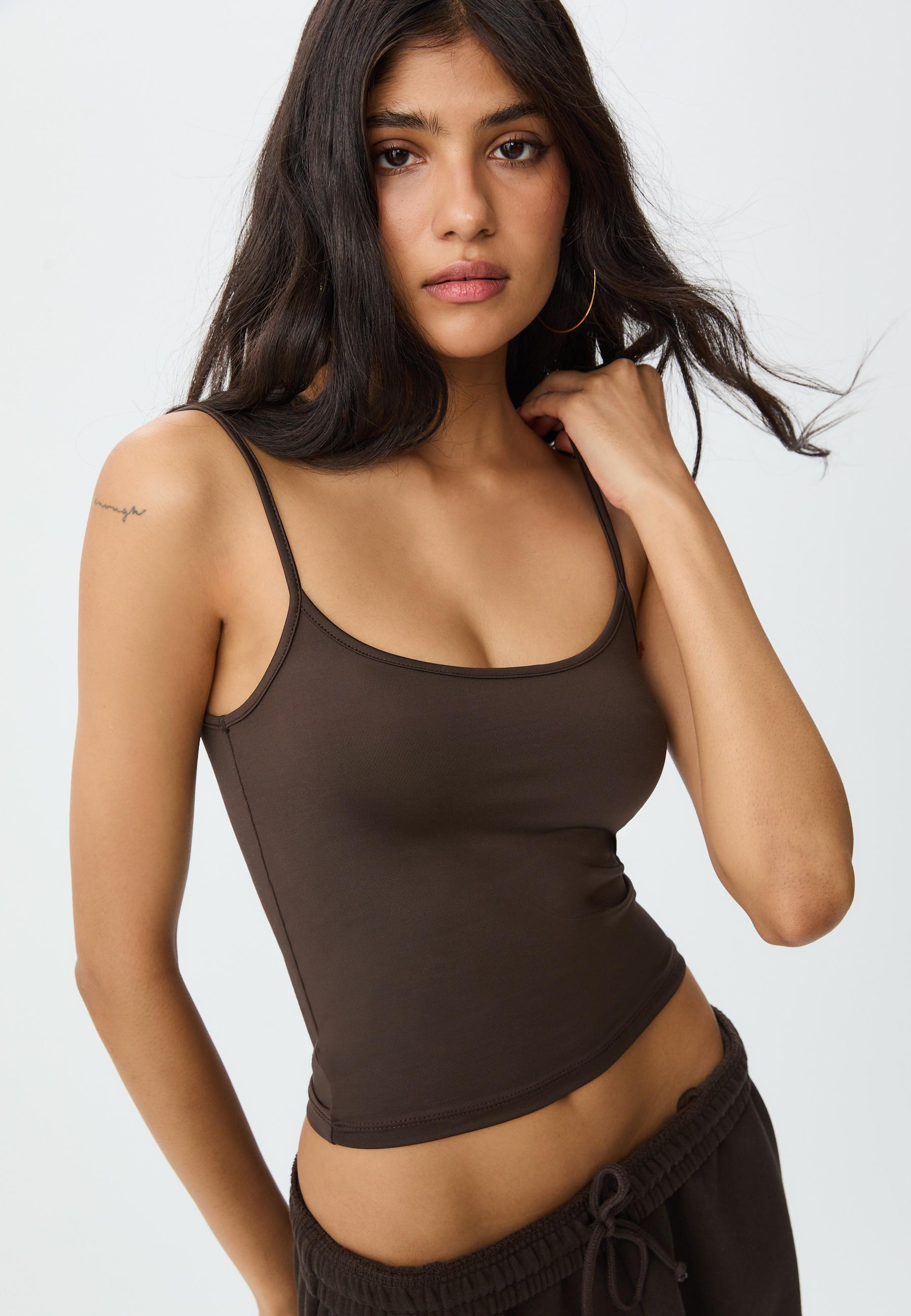 Strappy polyamide top — Brown