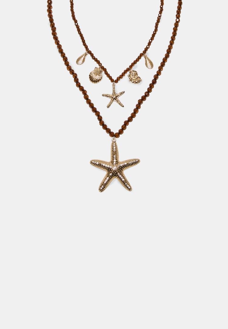 Stradivarius Σετ 2 Κολιέ Με Χάντρες Και Αστερία Χρυσαφί Os