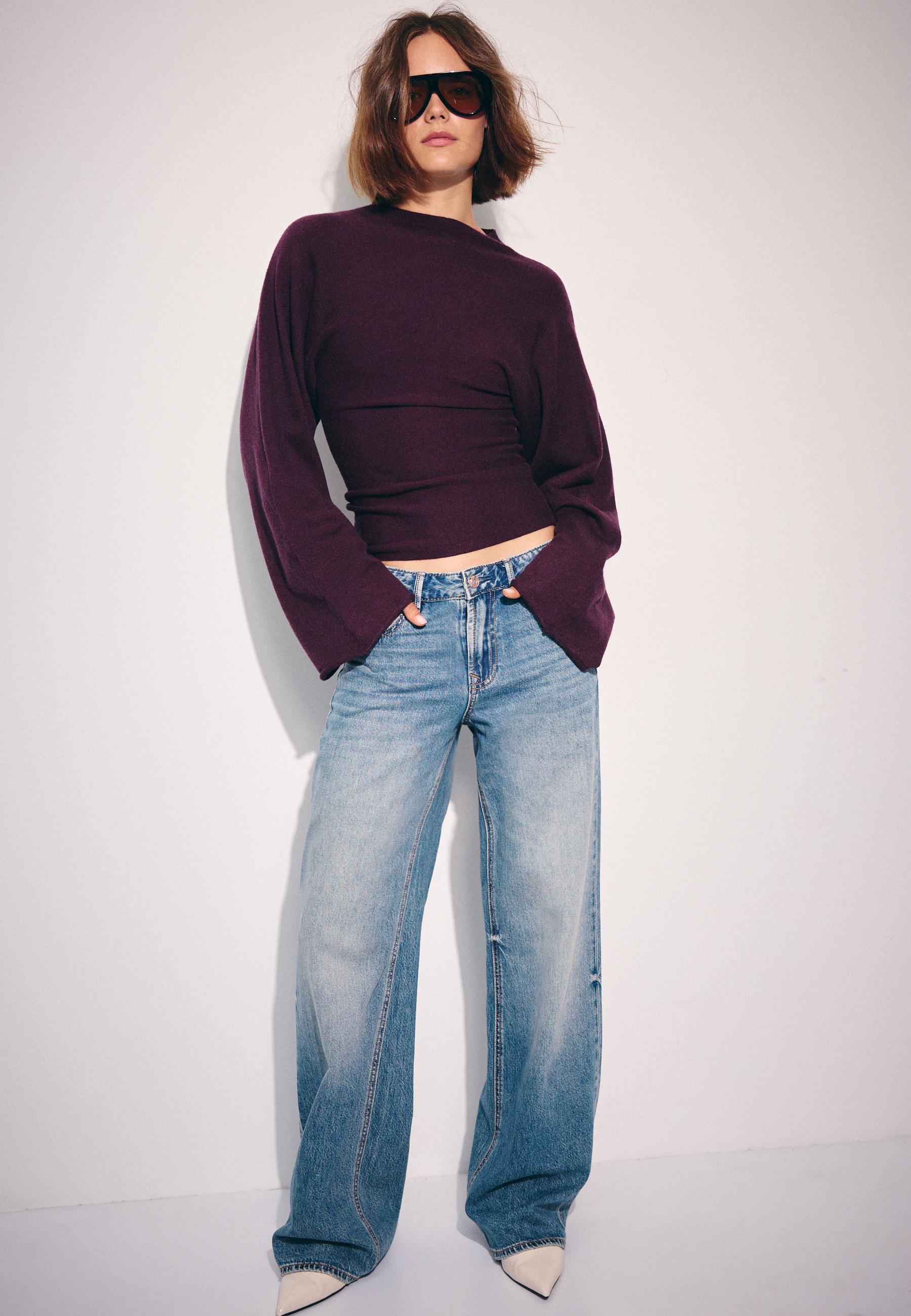 Stand collar knit jumper with kimono sleeves — Dark purple