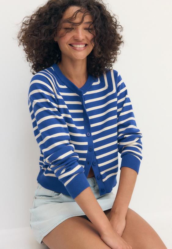 Stradivarius Button-Up Knit Cardigan With Raglan Sleeves Royal Blue M