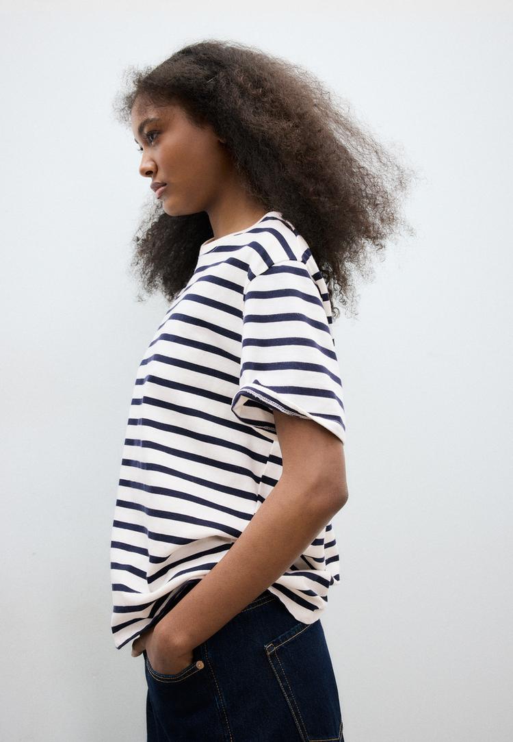 basic heavy weight striped boxy fit tshirt