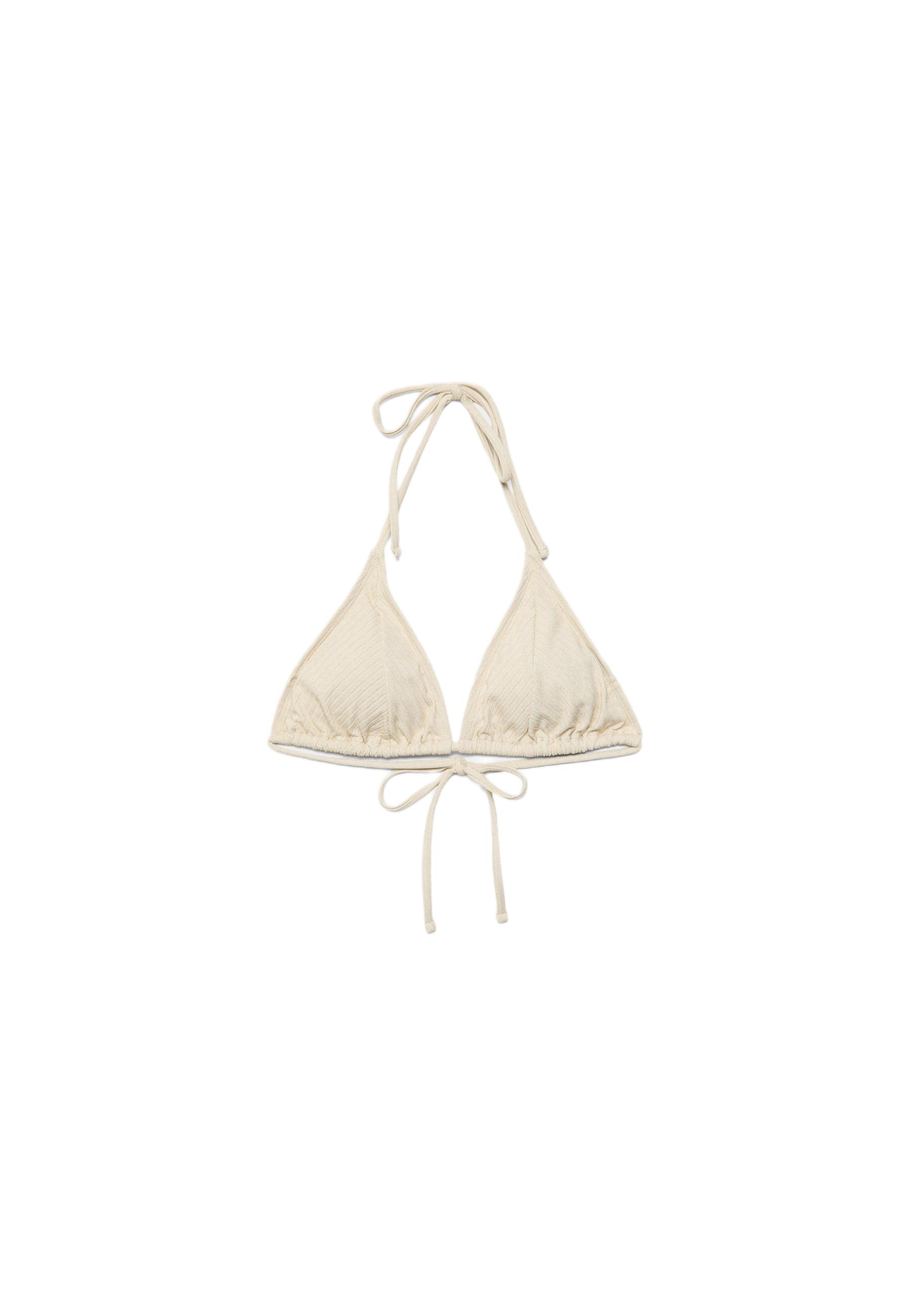 Shimmer ribbed triangle bikini top — Ecru