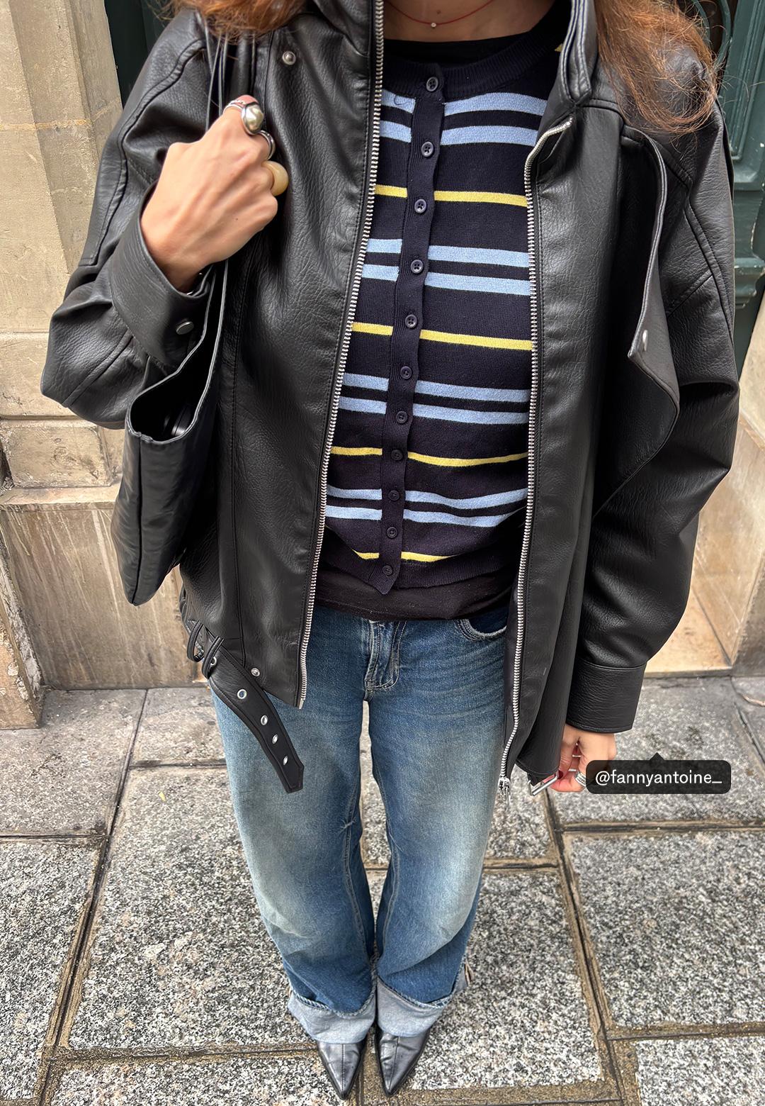 Oversize leather effect lapel jacket — Black