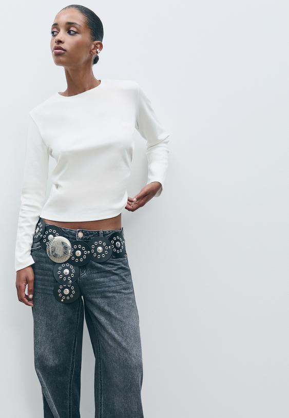 Stradivarius Βασικό Βαμβακερό Μπλουζάκι Κανονικής Γραμμής Εκρού L