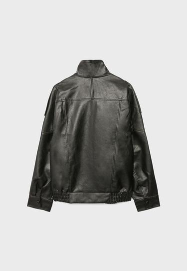 Oversize leather effect biker jacket — Khaki 8