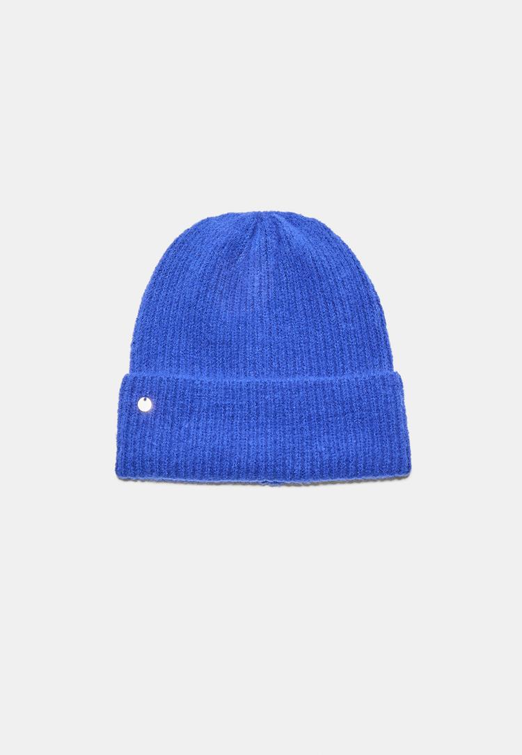 Stradivarius Rebrovaná Čiapka S Plieškom Electric Blue Os