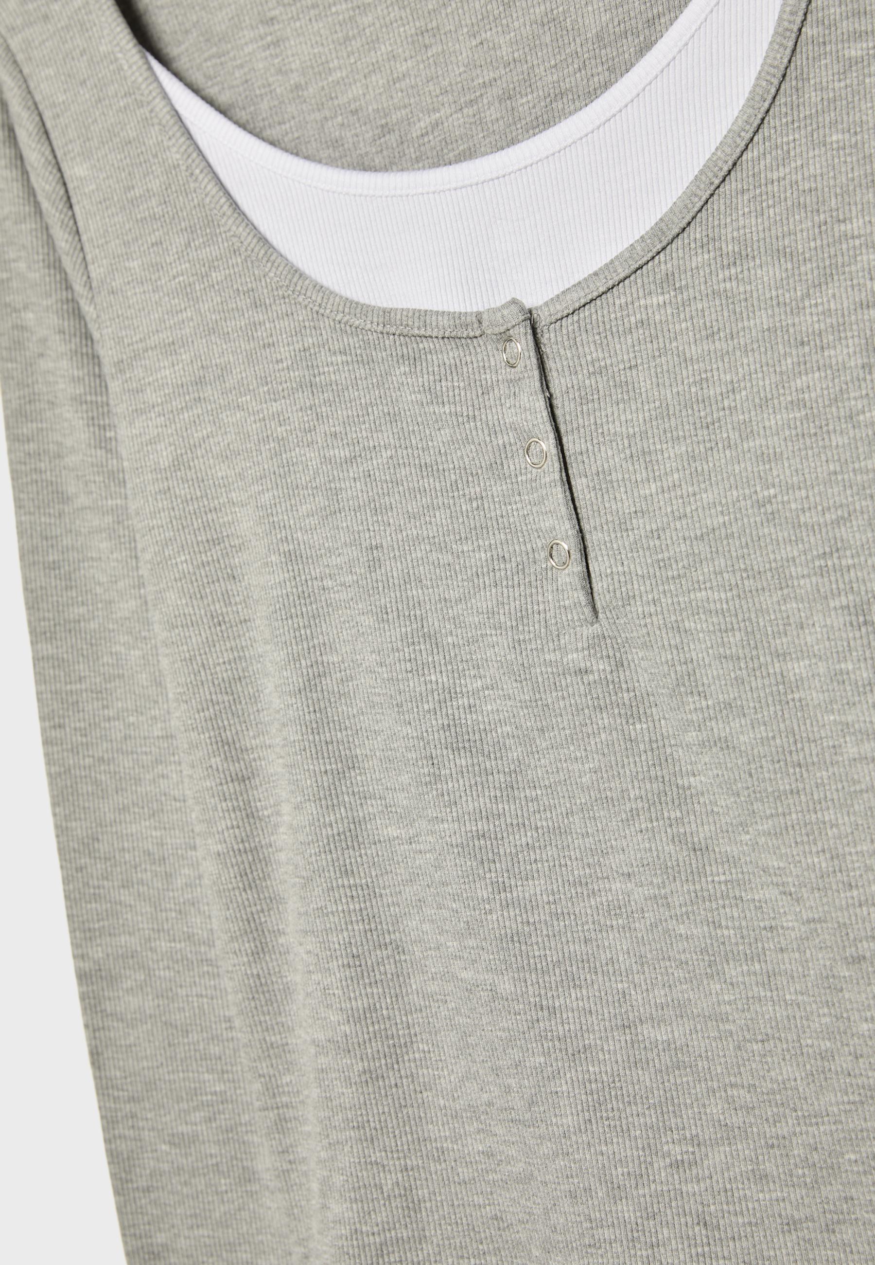 Double long sleeve snap button T-shirt — Grey melange