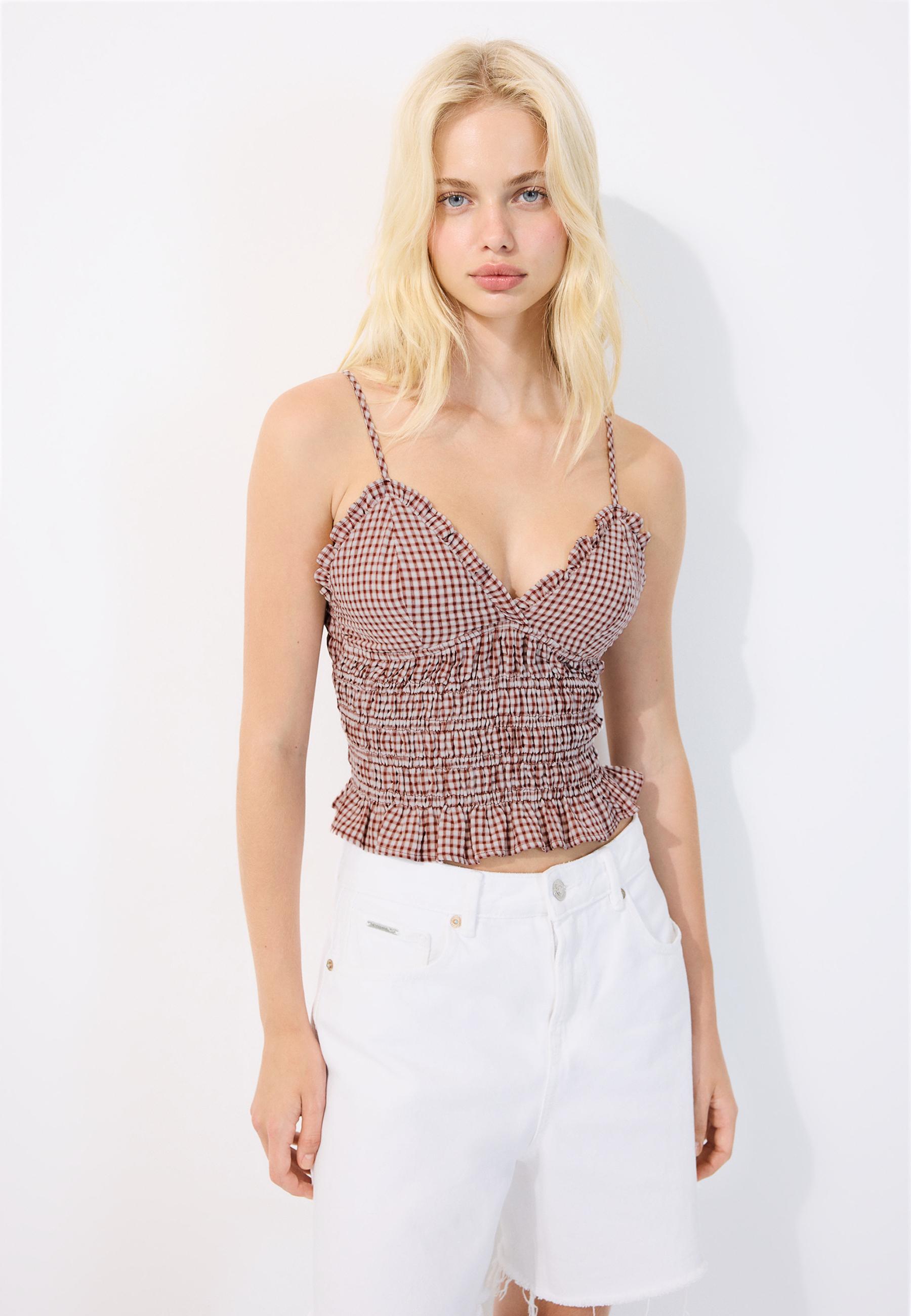 Shirred strap top — Terracotta