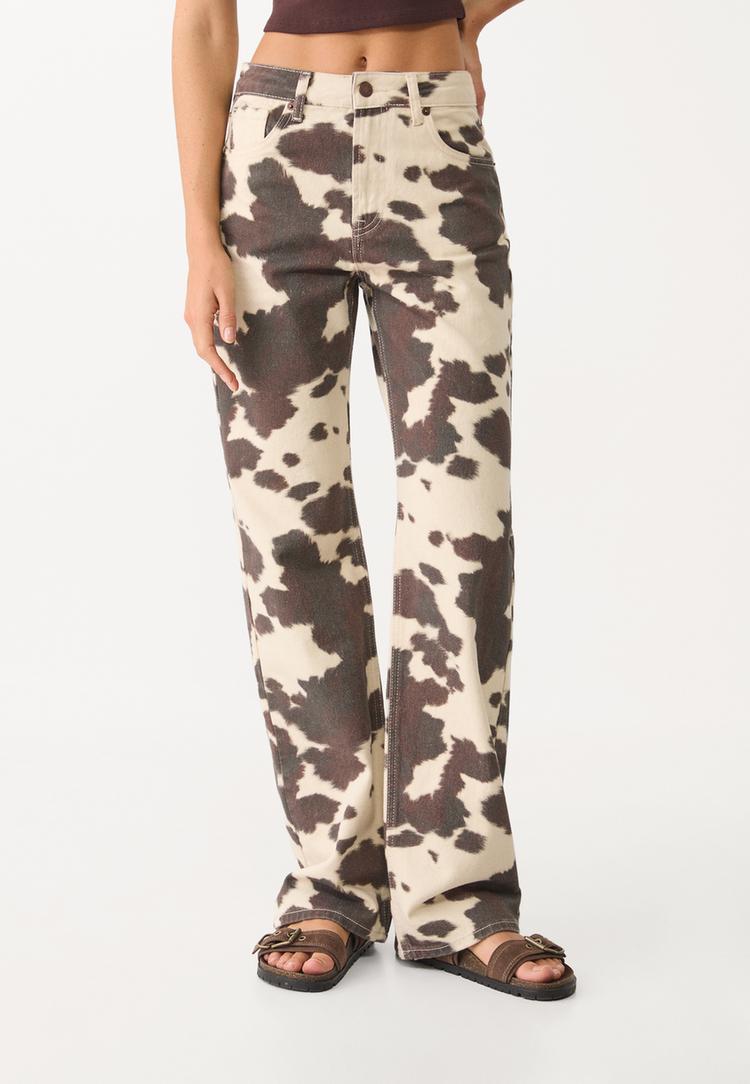 jeans straight wide estampado animal