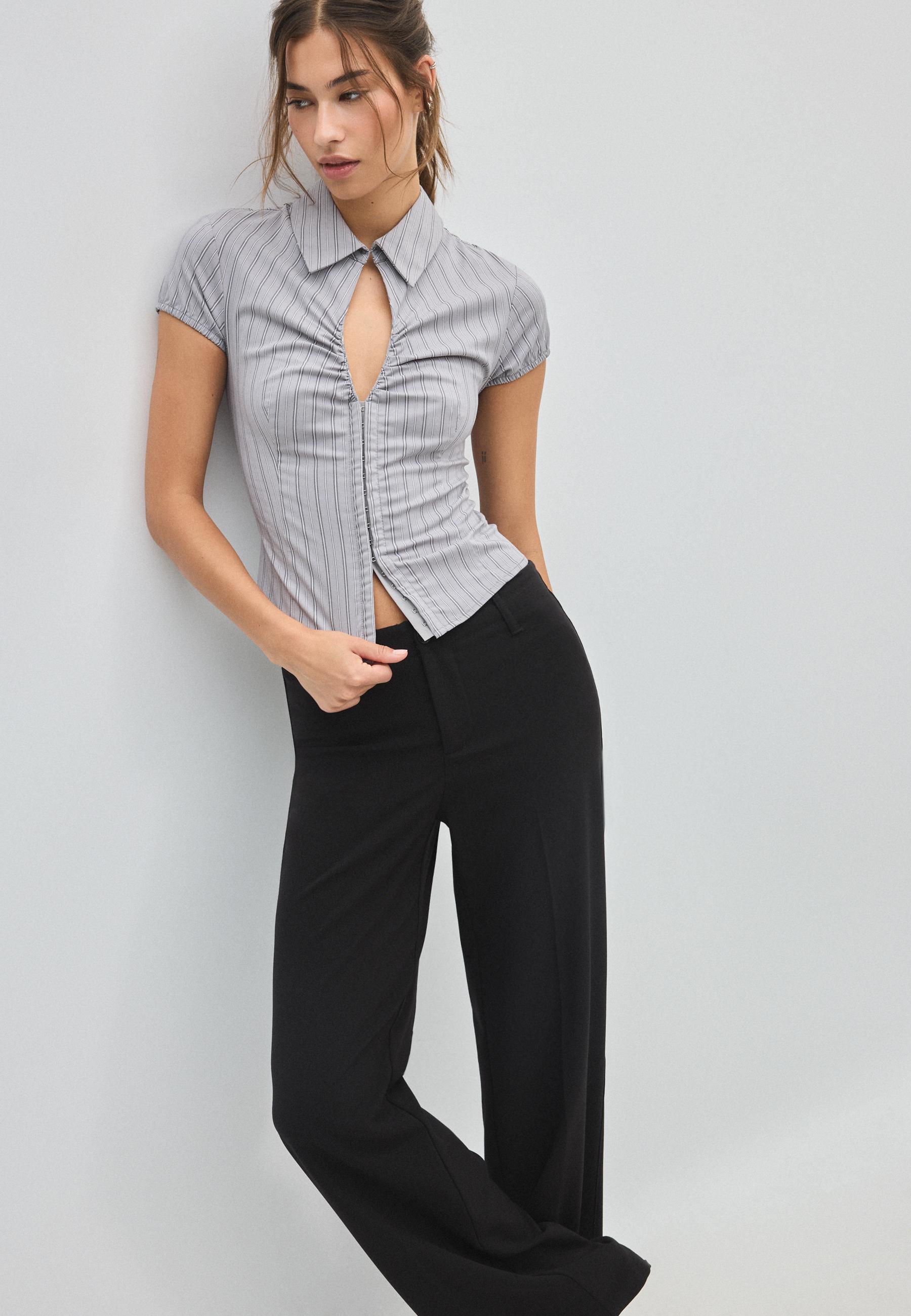 Stradivarius Αμπιγιέ Παντελόνι Σε Ίσια Γραμμή Slim Fit Μαύρο 32