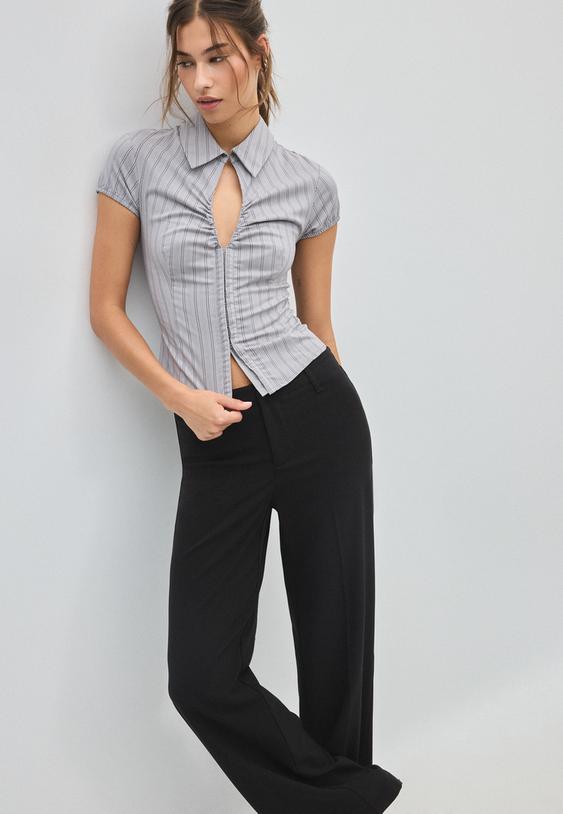 Stradivarius Rechte Slim Fit Broek Zwart 42