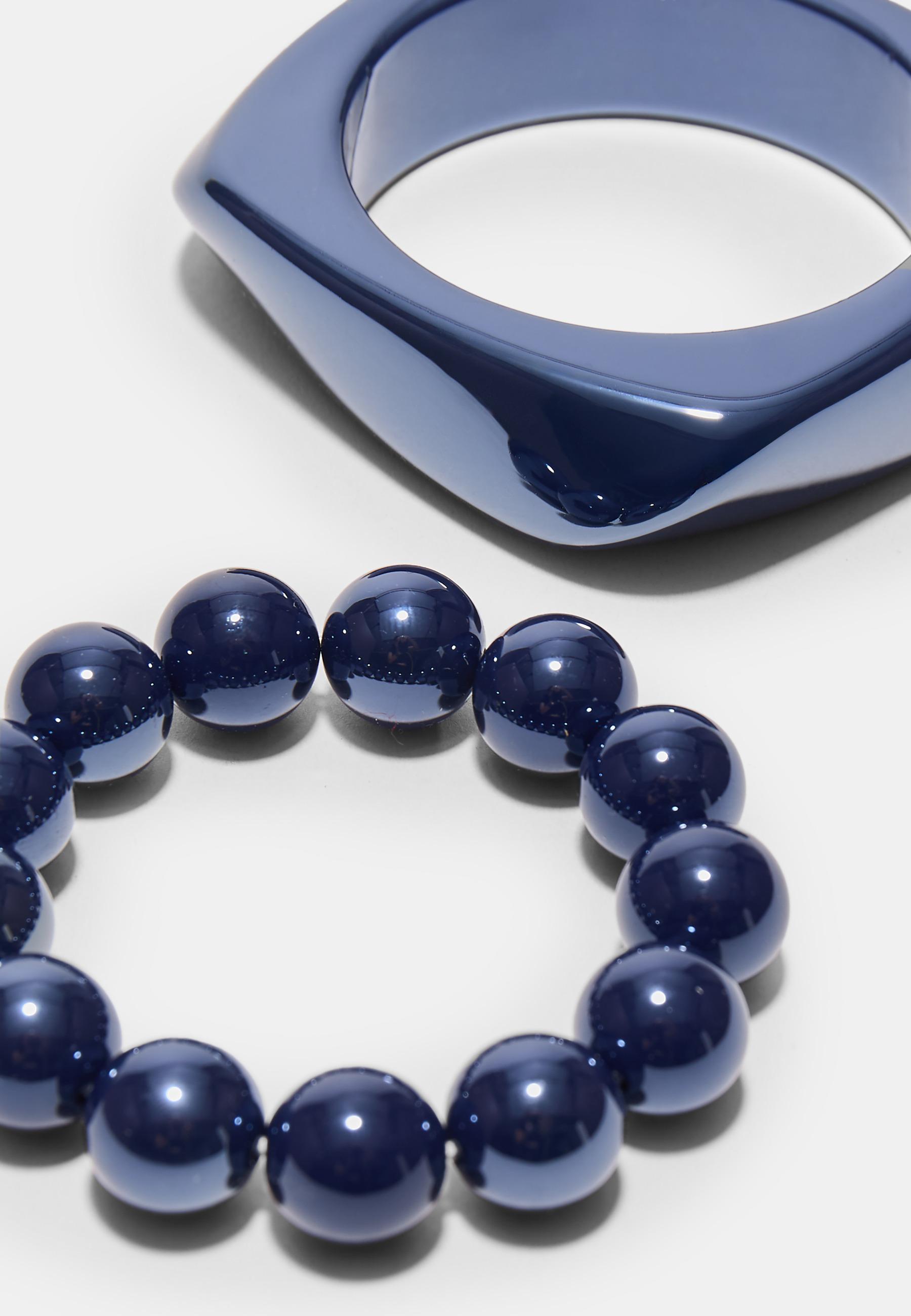 Set of 2 beaded and rigid bracelets — Electric blue
