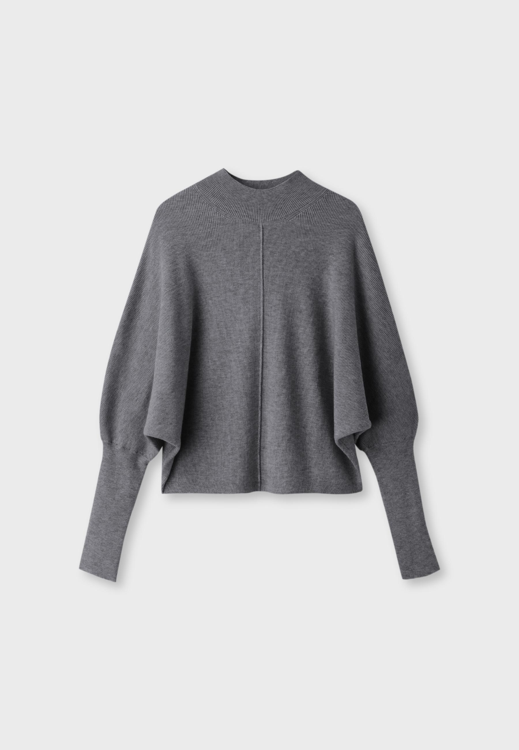 Batwing sleeve mock neck knit sweater — Dark grey