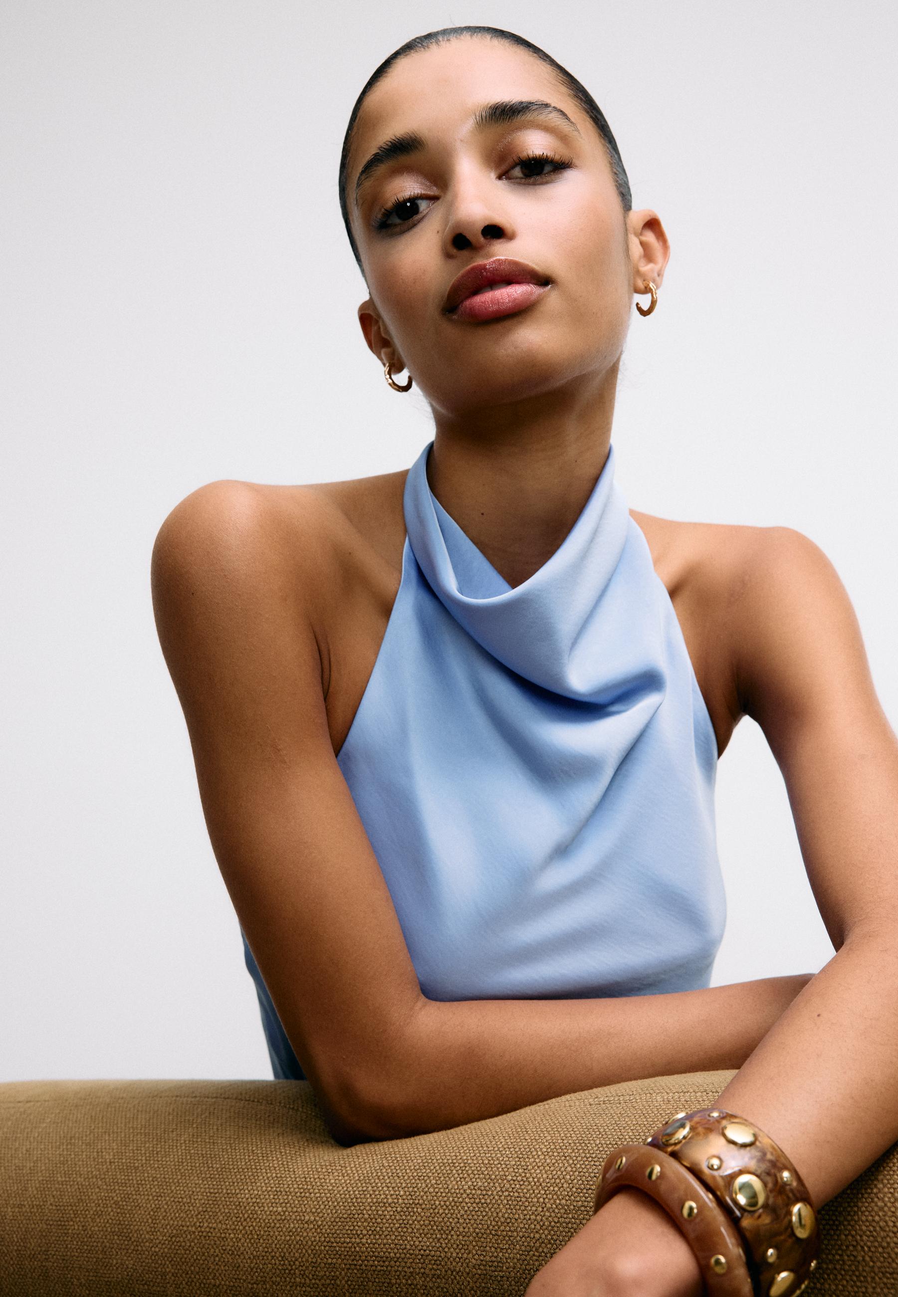 Saten halter top - Görsel 2