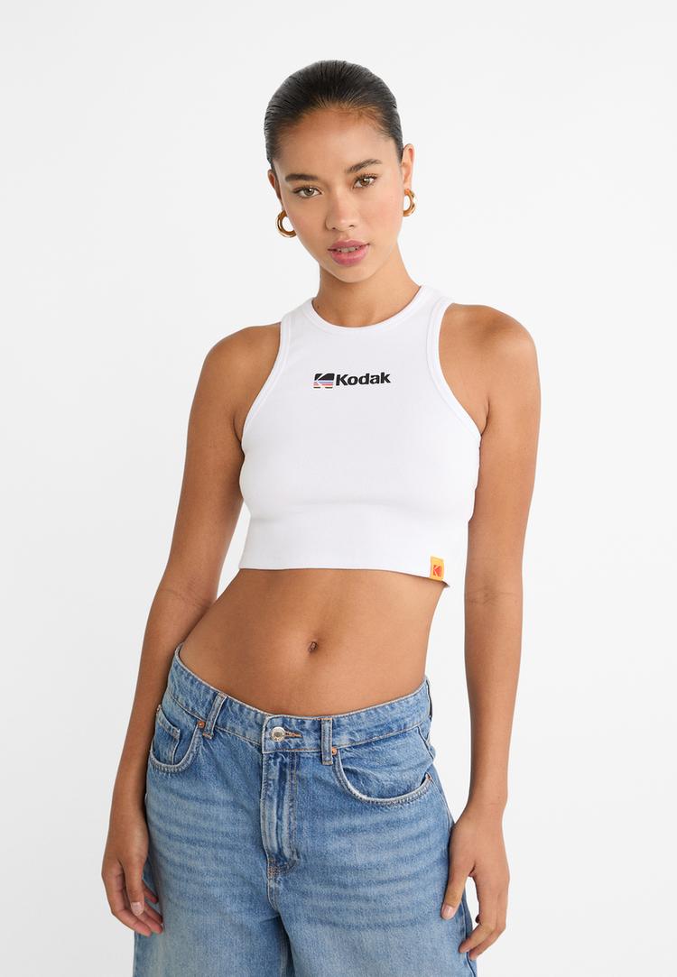 Stradivarius Tricou Racer Kodak Alb S