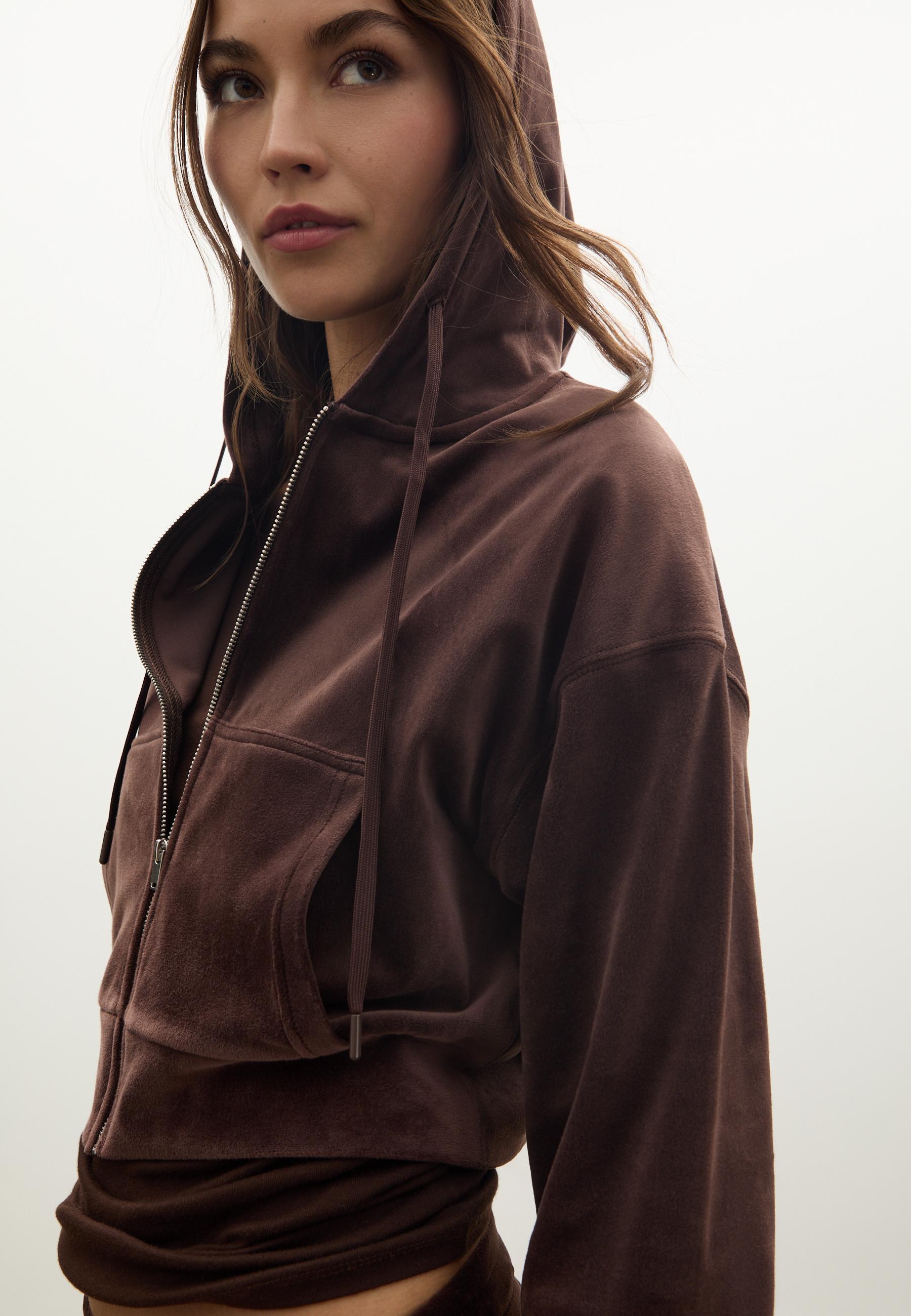 Velvet hoodie with zip - Women's fashion | Stradivarius