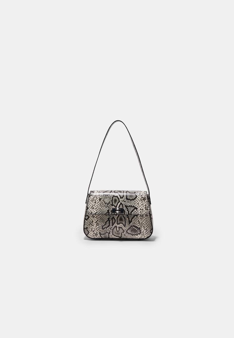 Schultertasche mit Klappe Beige OS