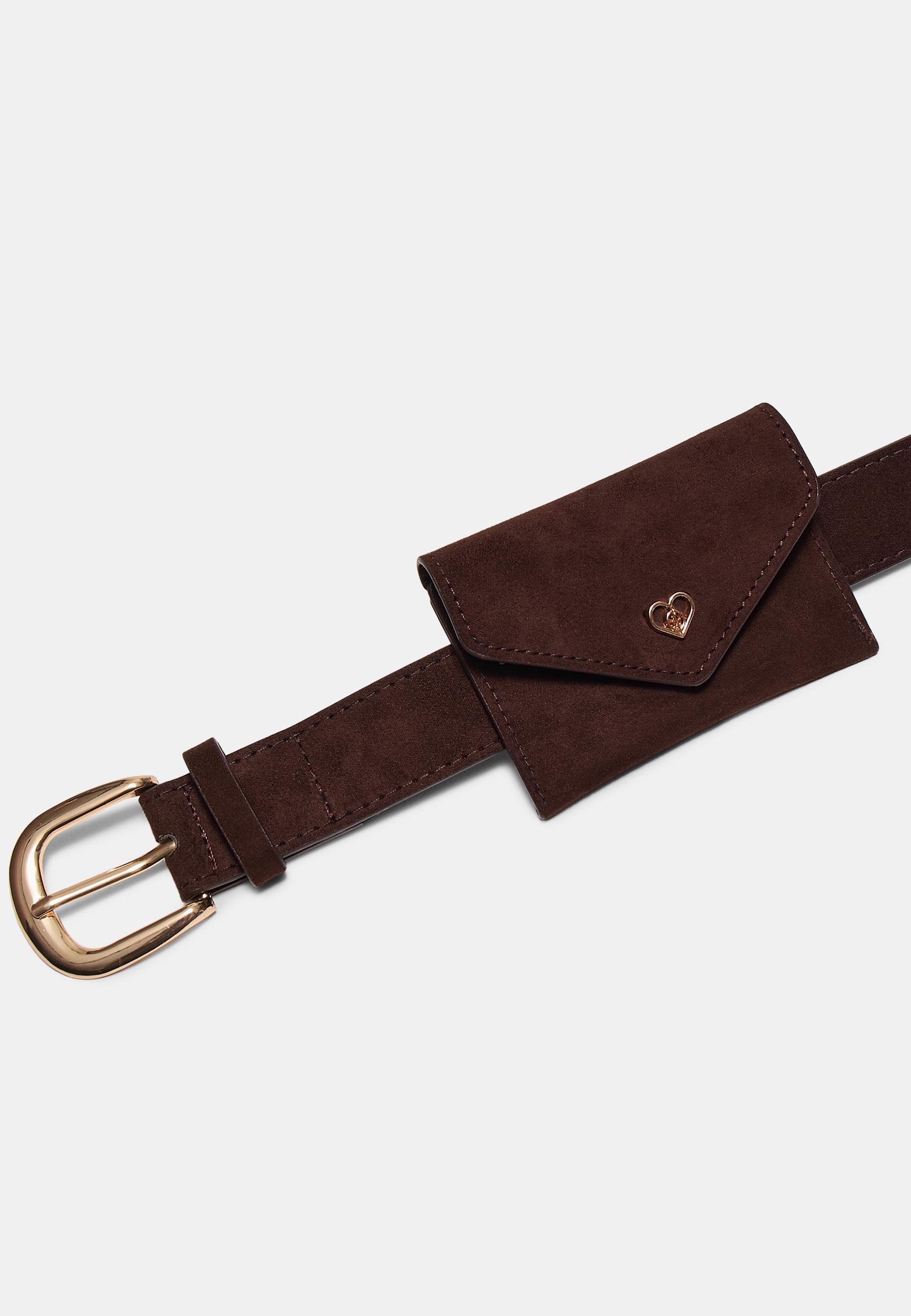 Belt with purse appliqué — Brown