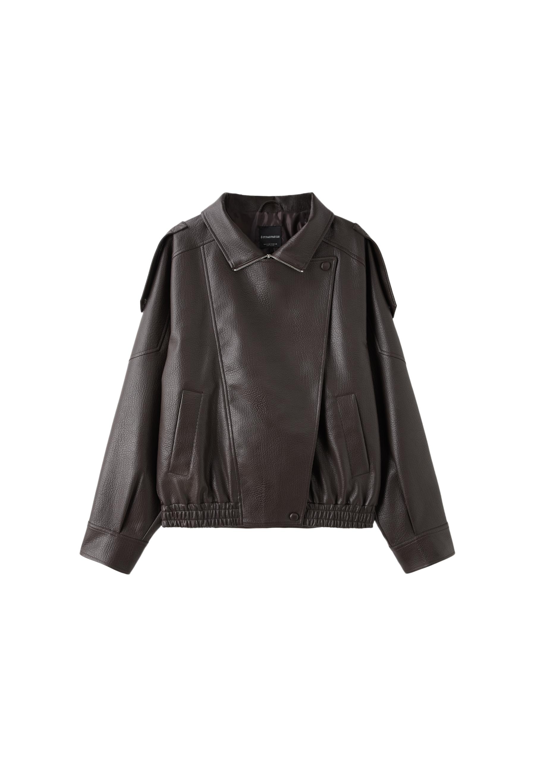 Oversize faux leather biker jacket — Brown