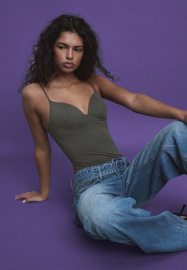 Corsetry-inspired top — Khaki 6