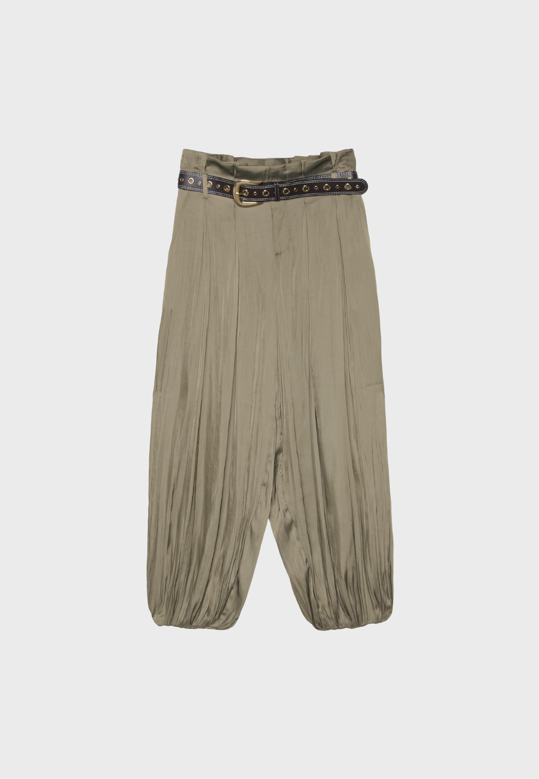 Satin sarouel trousers with belt — Brown