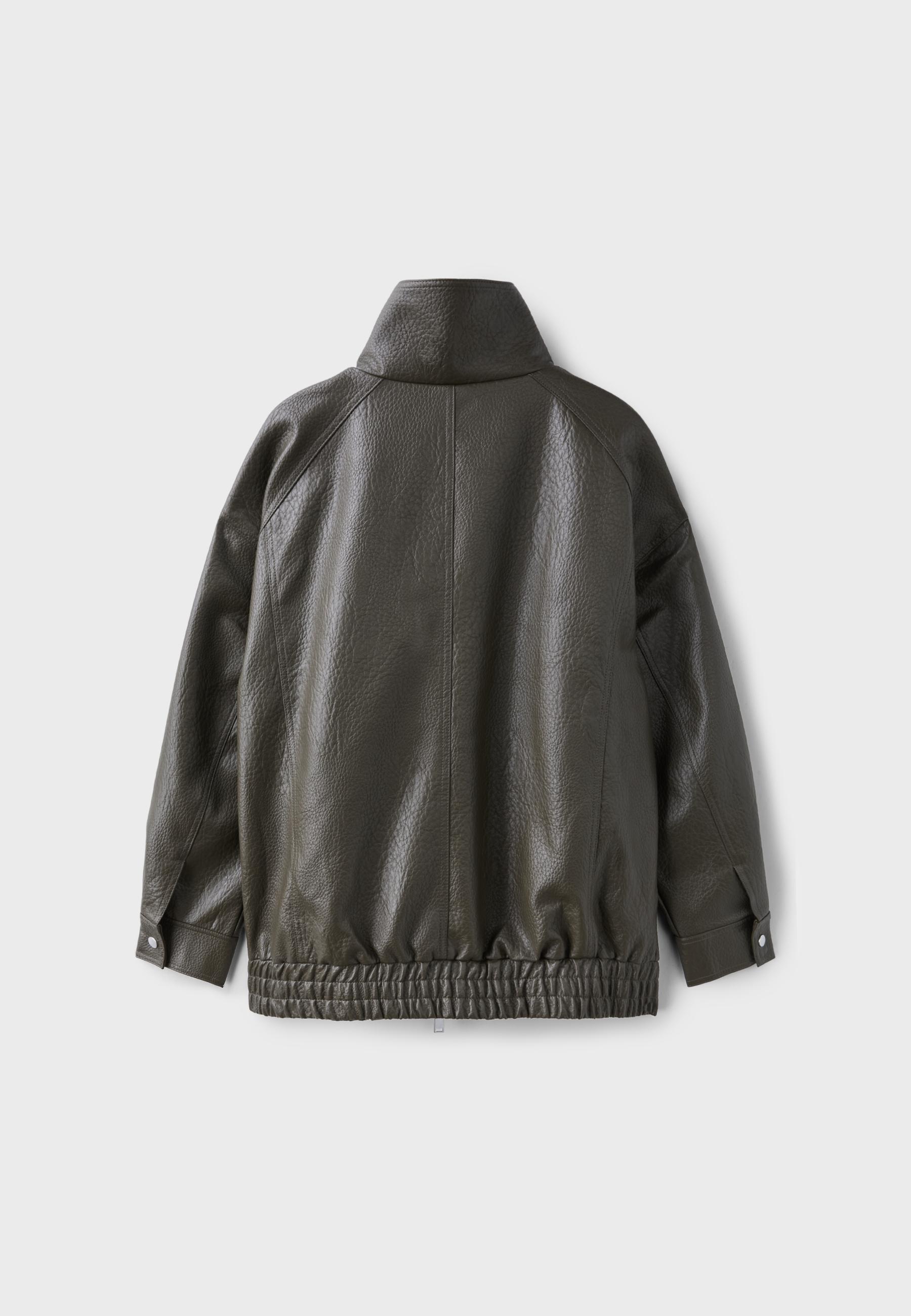 Oversized leather effect button-up jacket — Khaki