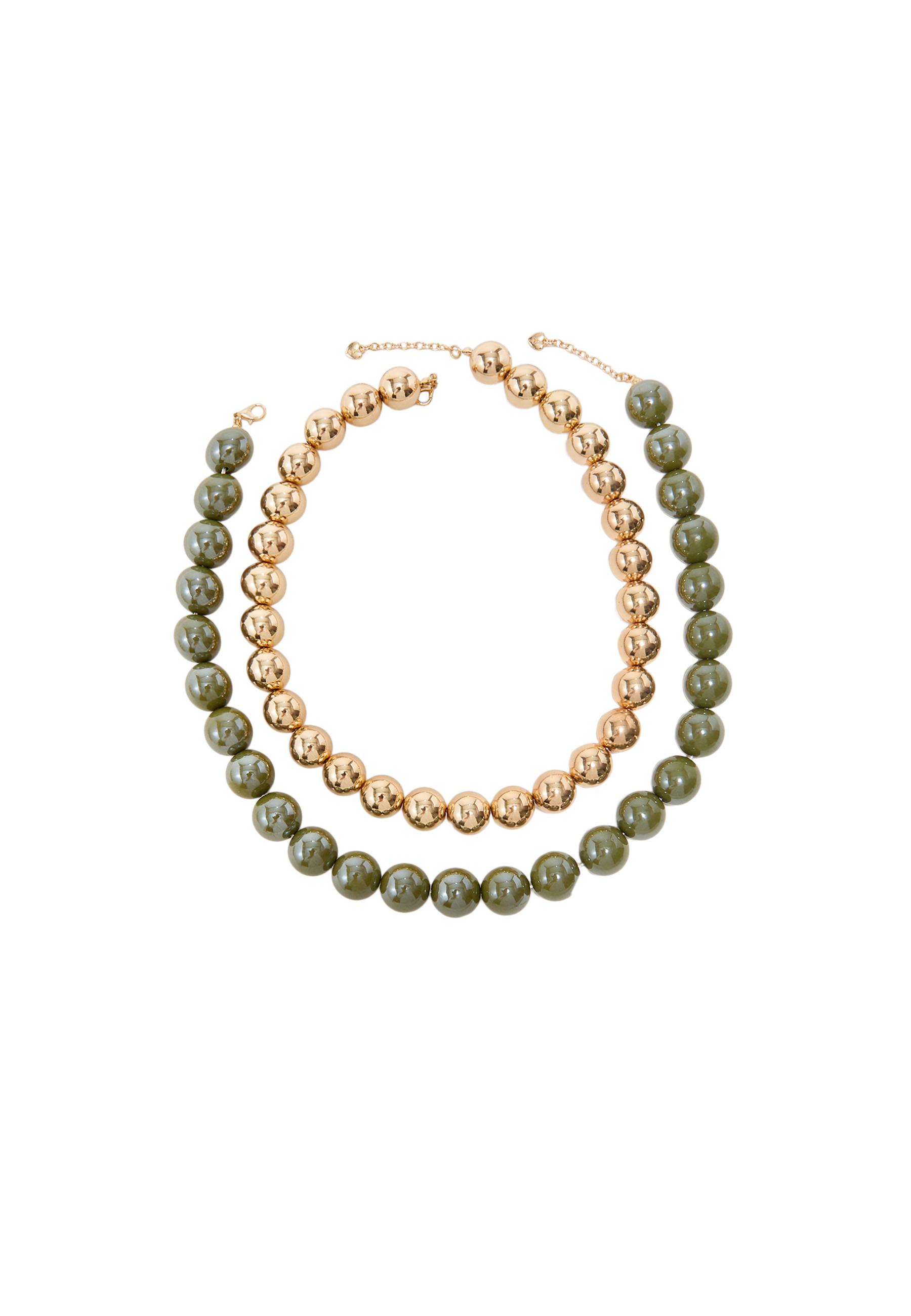 Set of 2 bead necklaces — Khaki