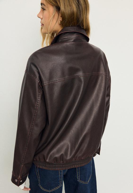 oversize ykanms suni deri ceket