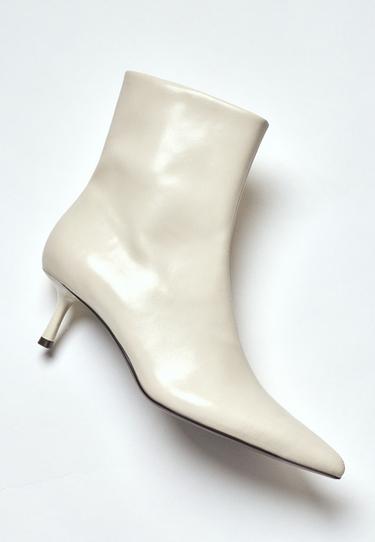 Leather effect kitten heel ankle boots — ECRU 1