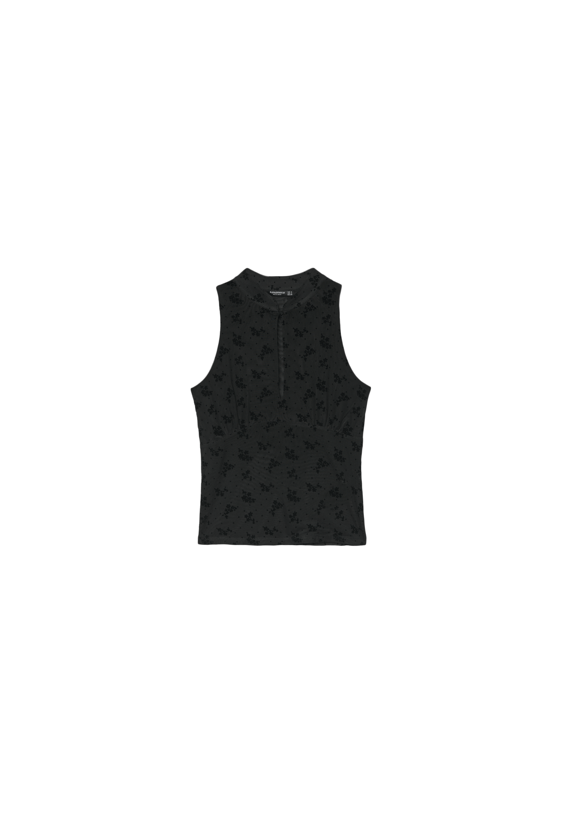 Sleeveless stand collar top with split — Black