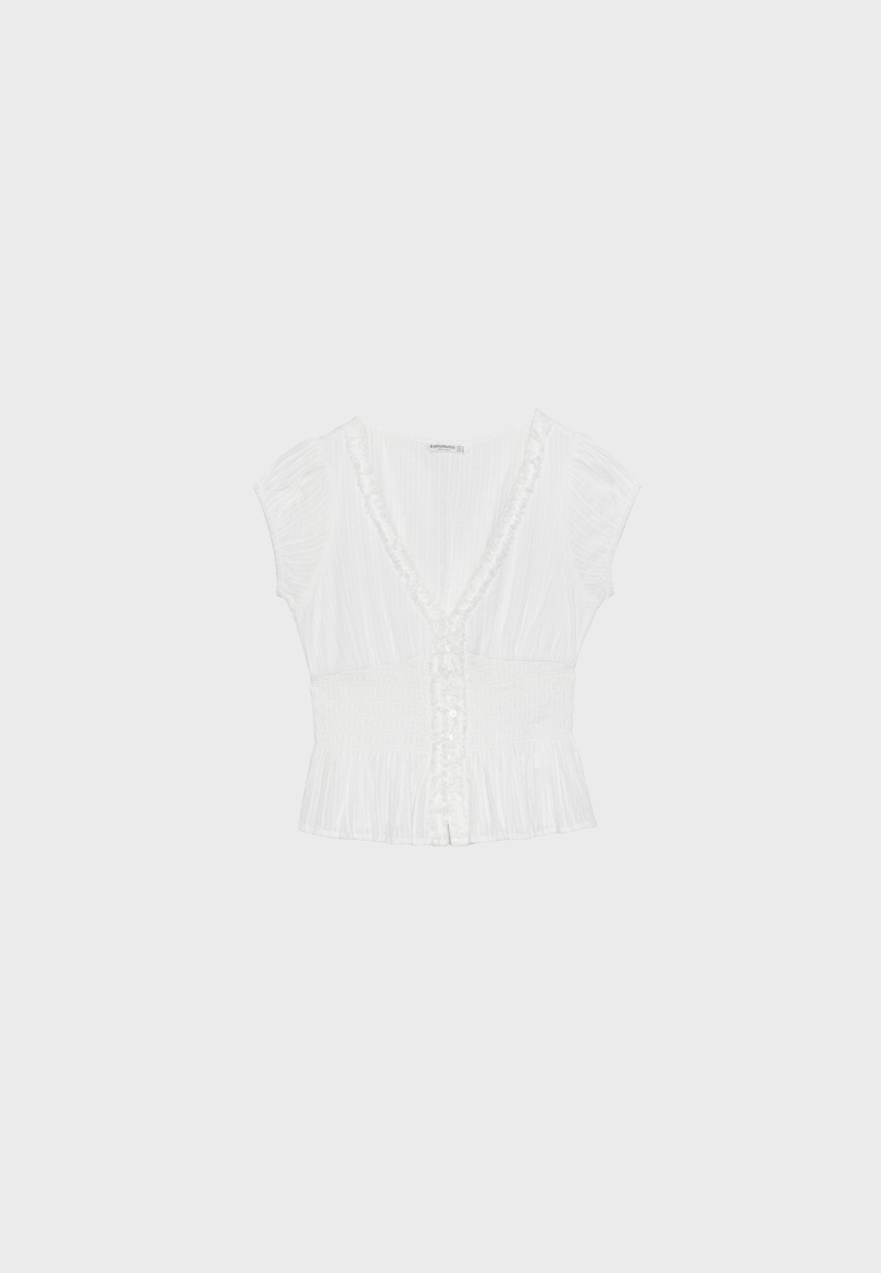 Short sleeve shirred shirt — White