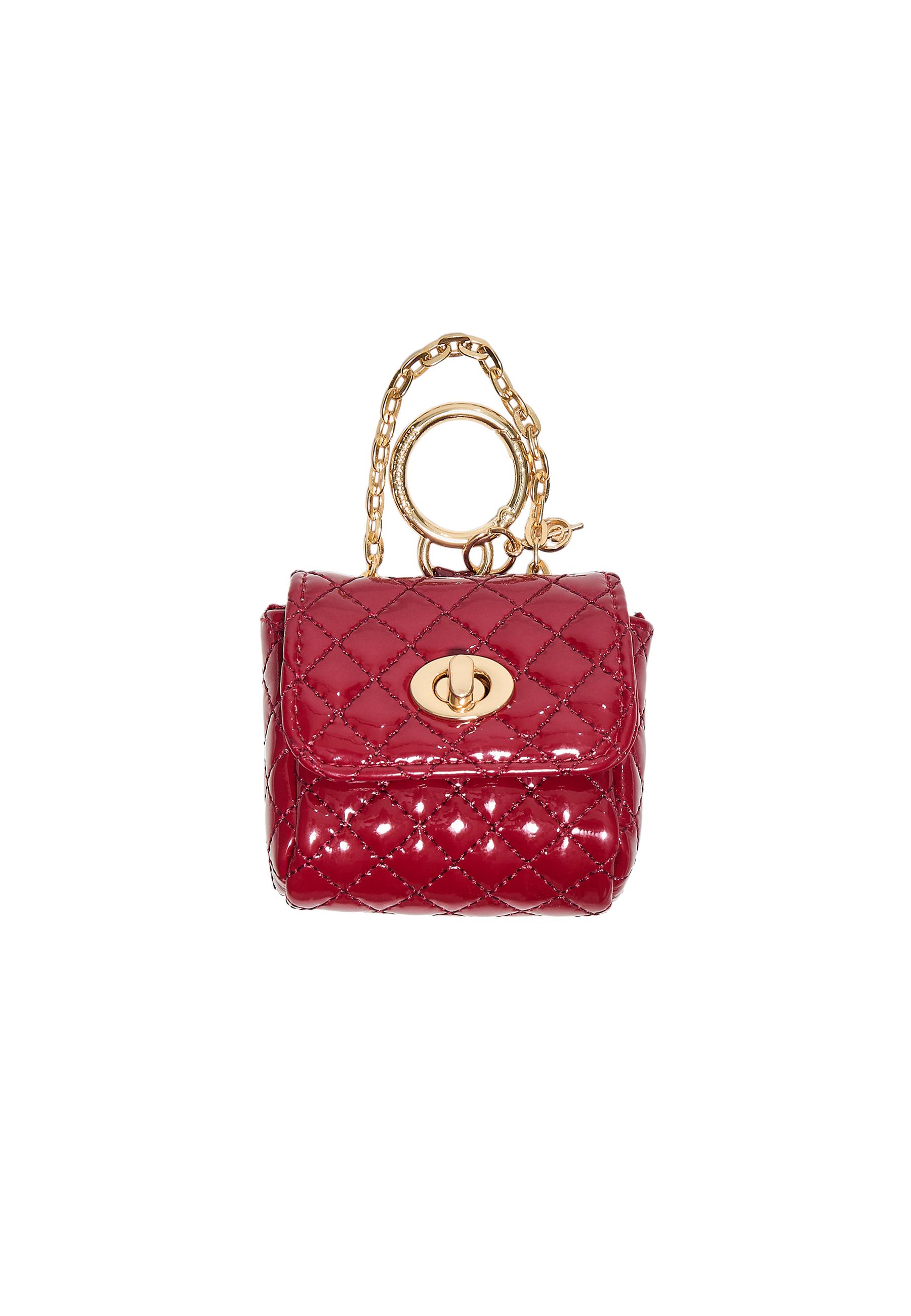 Quilted charm mini bag — Burgundy