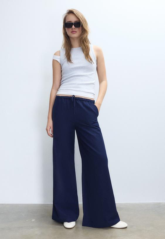 Панталон Тип Wide Leg С Ефект На Лен