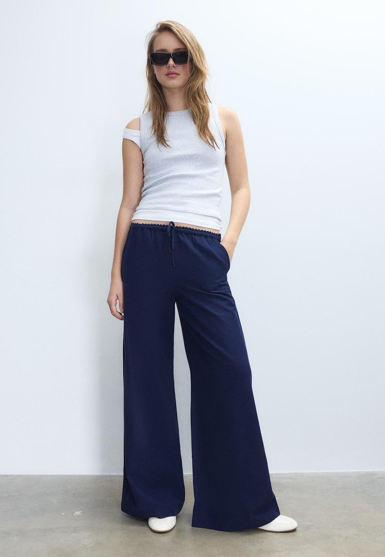 Панталон Тип Wide Leg С Ефект На Лен