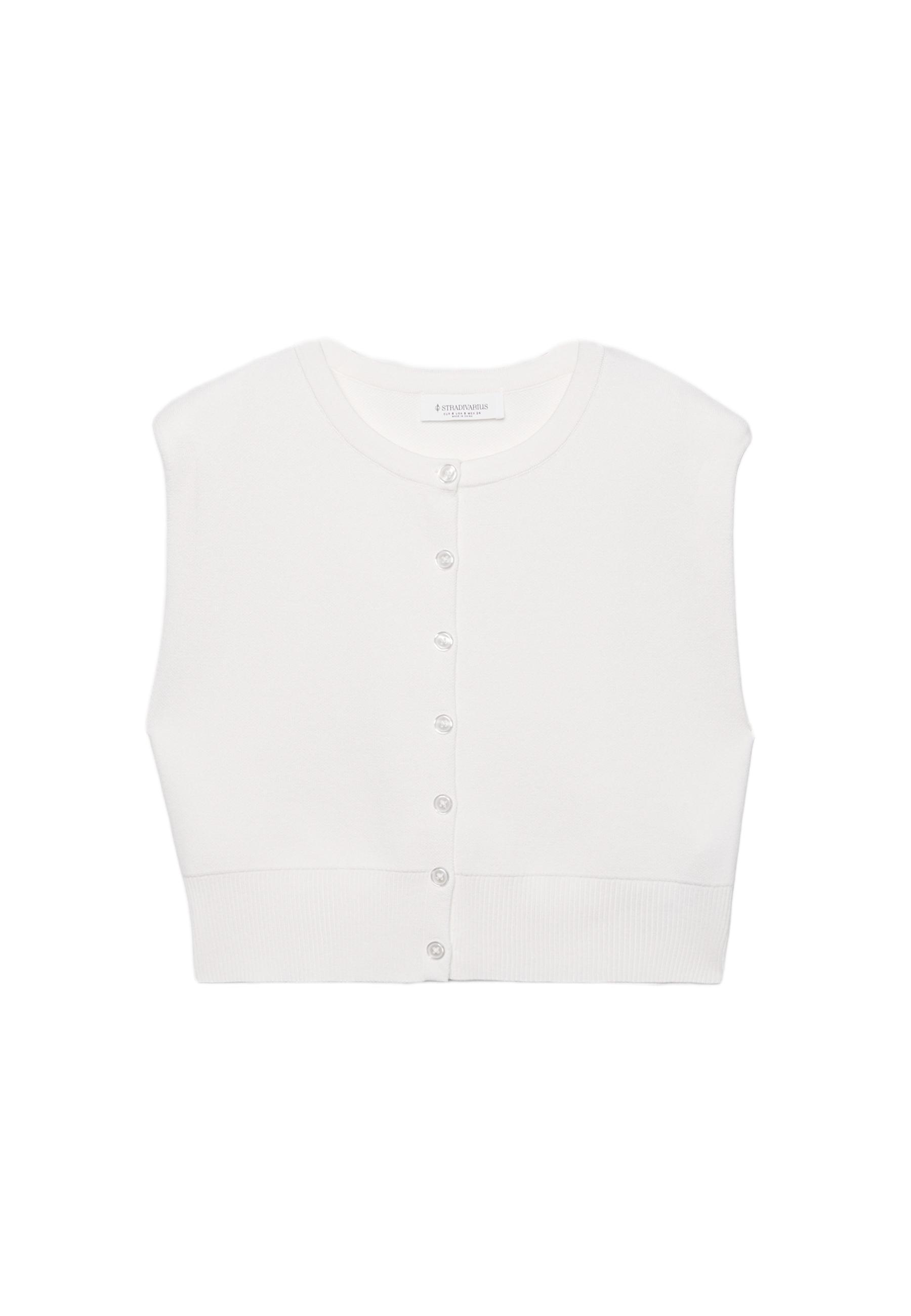 Knit vest with padded shoulders — Ecru