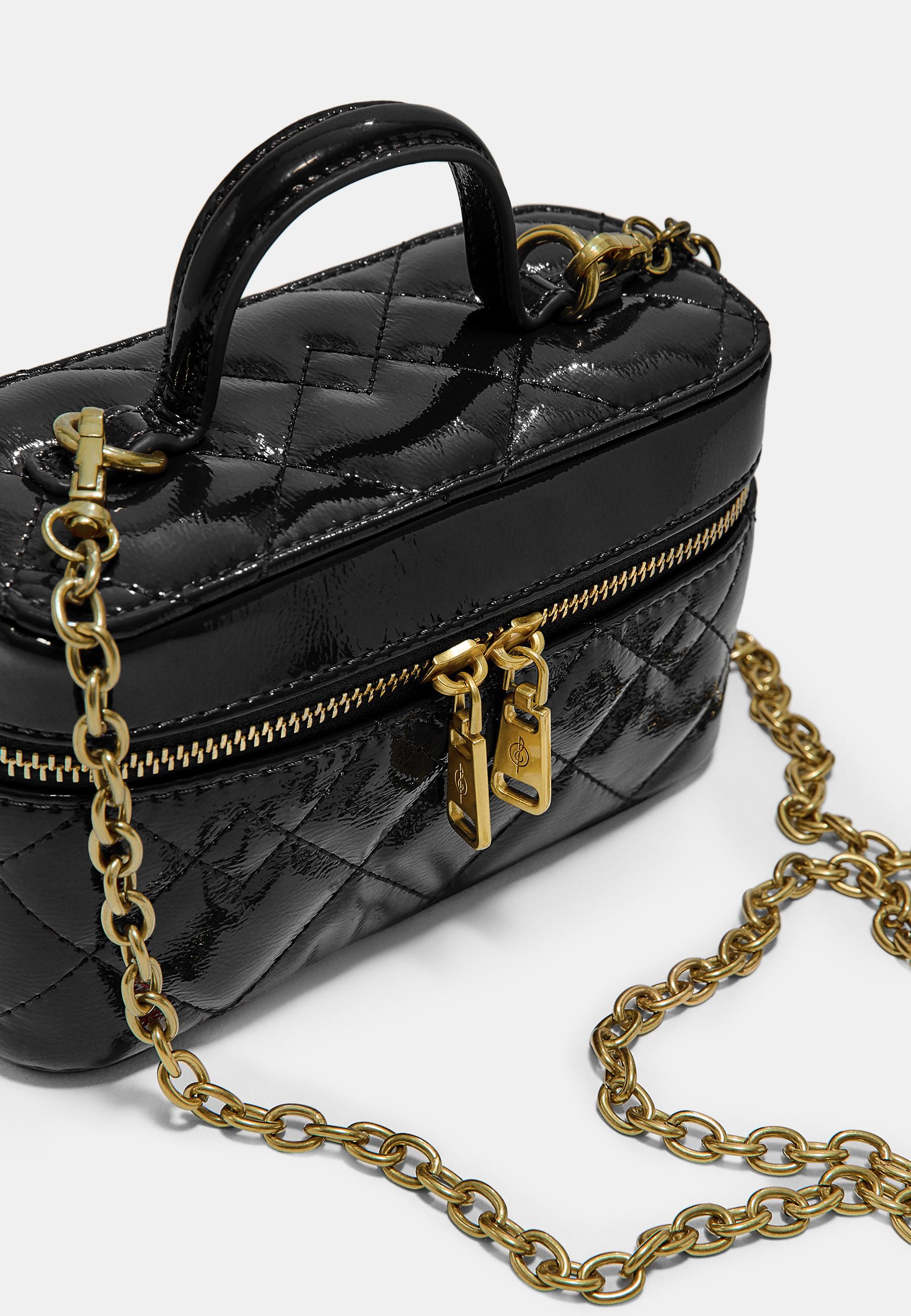 Quilted crossbody bag with handle — Black