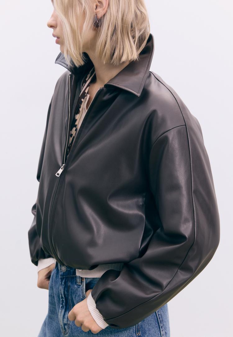 faux leather quilted bomber jacket